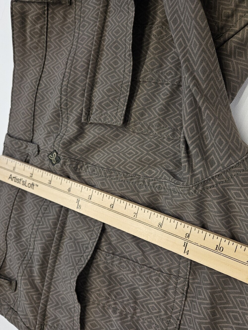Prana Meme Pants  Women’s Size 4 Green Gray Outdoors Cargo Diamond Print - Picture 12 of 12